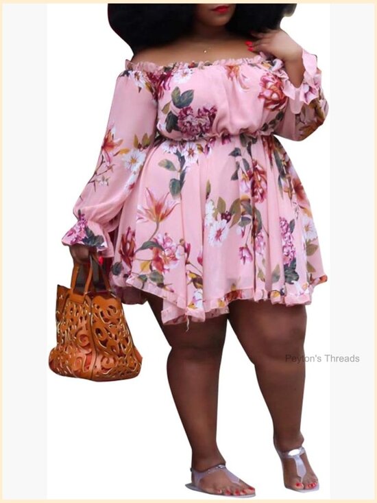 Dresses & Skirts - Plus Size Floral A-Line Midi Dress Long Sleeve Sweet Cute Print